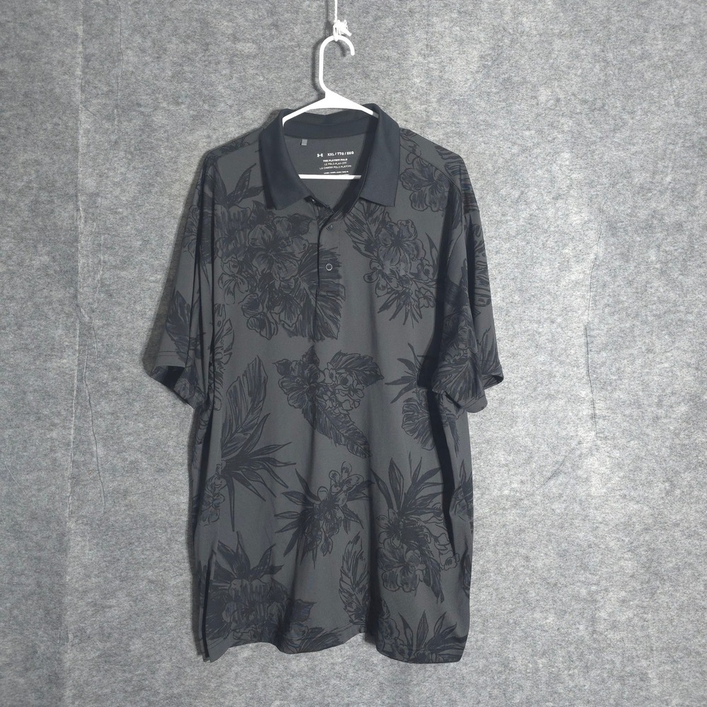 Under Armour Playoff Polo Mens XXL Gray Floral Golf Shirt Loose Fit Stretch Tech